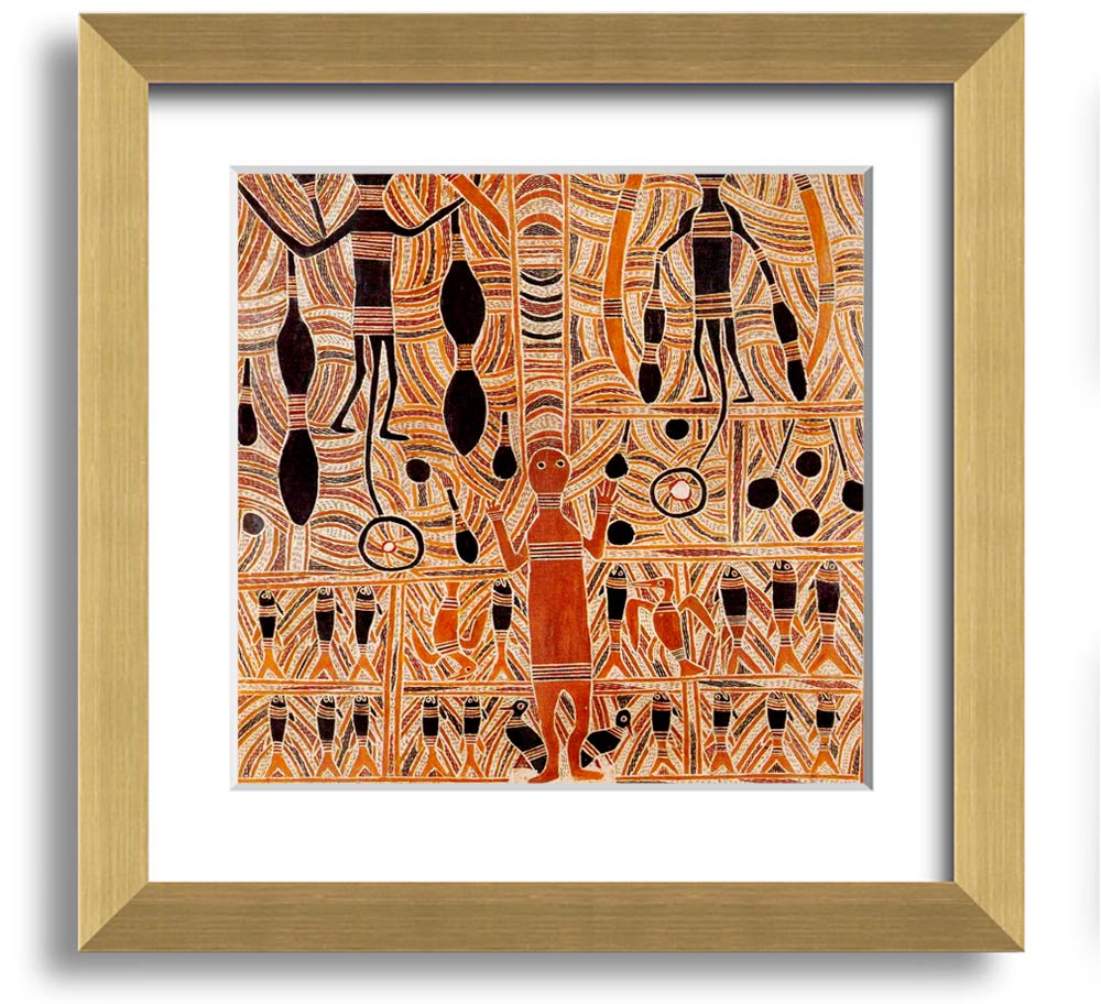 Aboriginal Marika Mathaman Square Framed Print showcasing vibrant colors and intricate designs, framed in a stylish border.